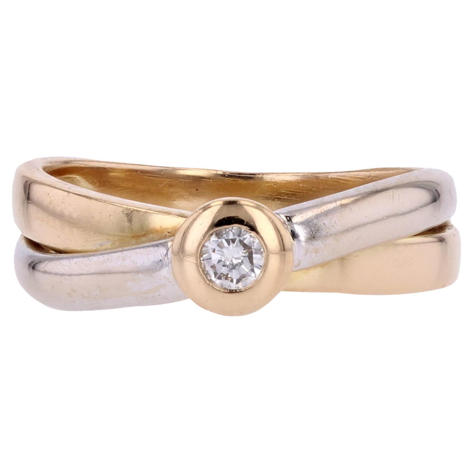 Modern Diamond 18 Karat Yellow White Gold Interlaced Ring