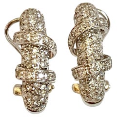 Modern Diamond 18 White Gold Omega Back Hoop Earrings