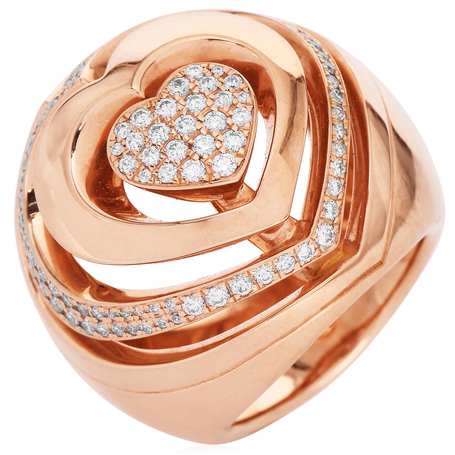 Women's Modern  Diamond 18K Gold Abstract Heart Dome Cocktail Ring For Sale