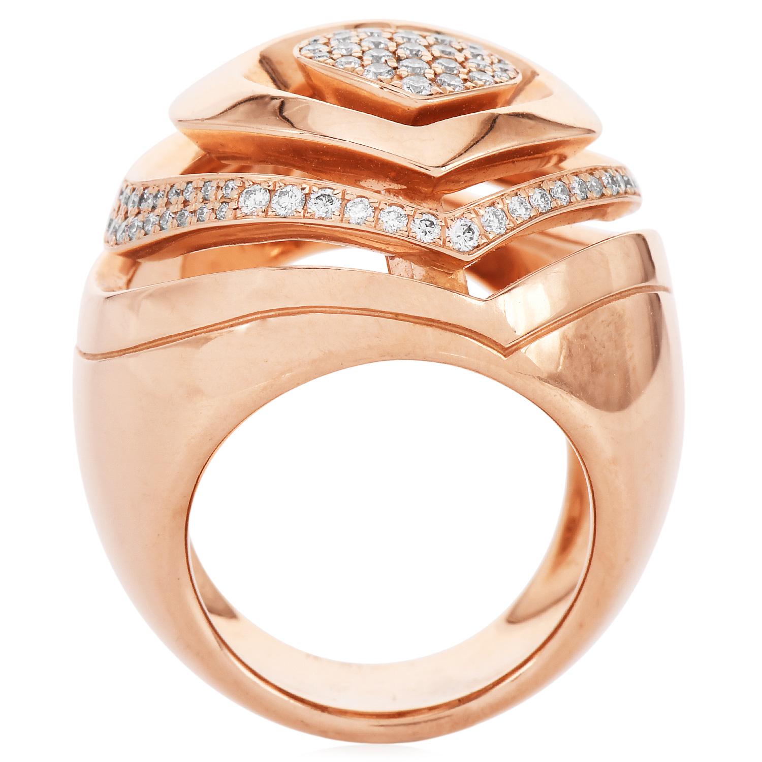 Modern  Diamond 18K Gold Abstract Heart Dome Cocktail Ring For Sale 1