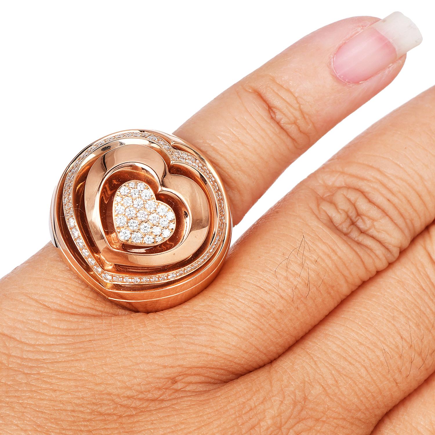 Modern  Diamond 18K Gold Abstract Heart Dome Cocktail Ring For Sale 2