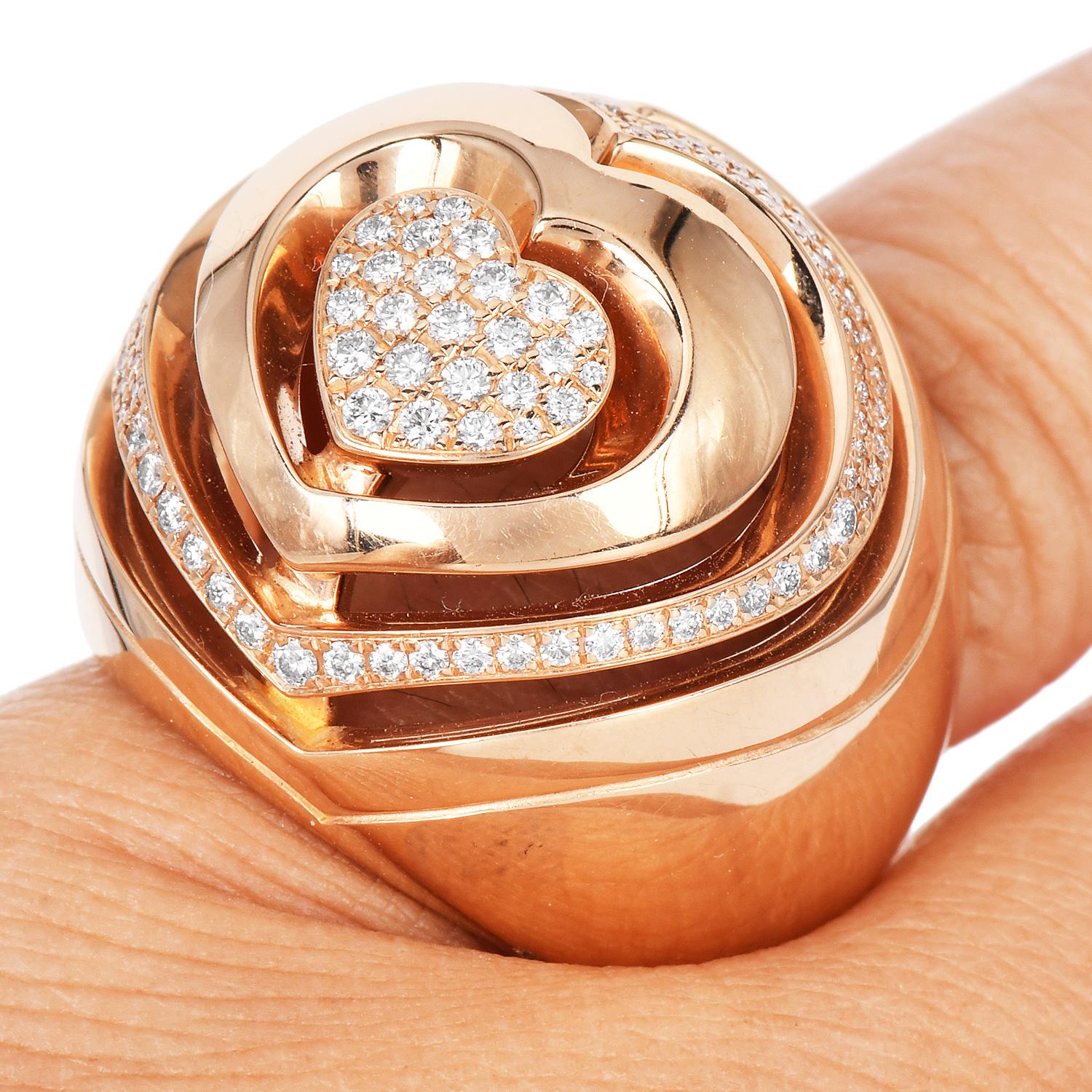 Modern  Diamond 18K Gold Abstract Heart Dome Cocktail Ring For Sale 3