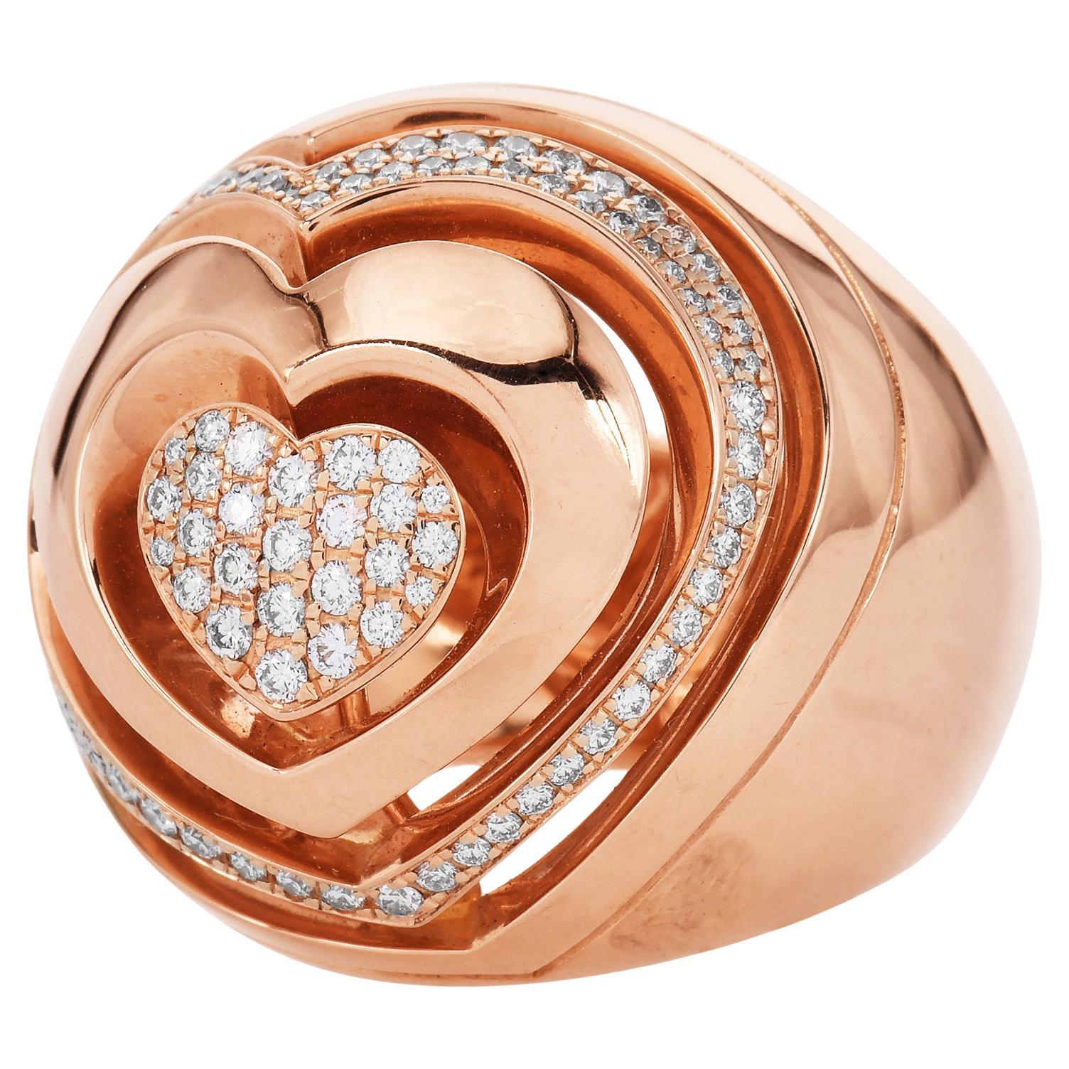 Modern  Diamond 18K Gold Abstract Heart Dome Cocktail Ring For Sale
