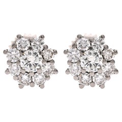 Modern Diamond 18K White Gold Cluster Earrings