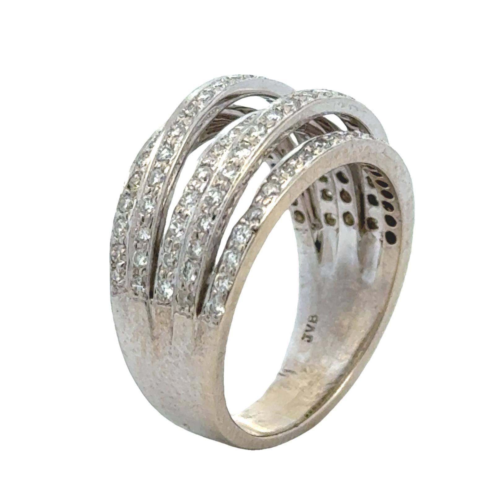 Women's Modern Diamond 18K White Gold Multi-Row Modern Wedding Anniversary Band Ring