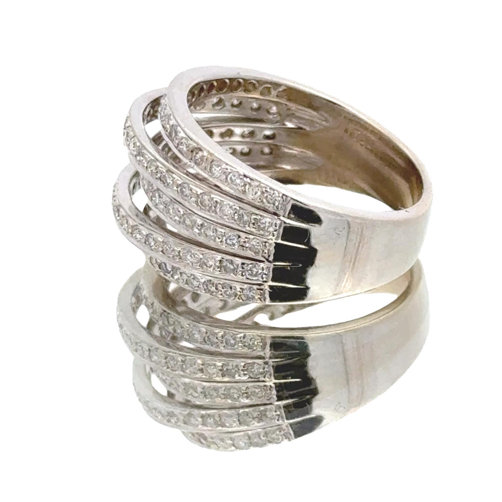 Modern Diamond 18K White Gold Multi-Row Modern Wedding Anniversary Band Ring 2