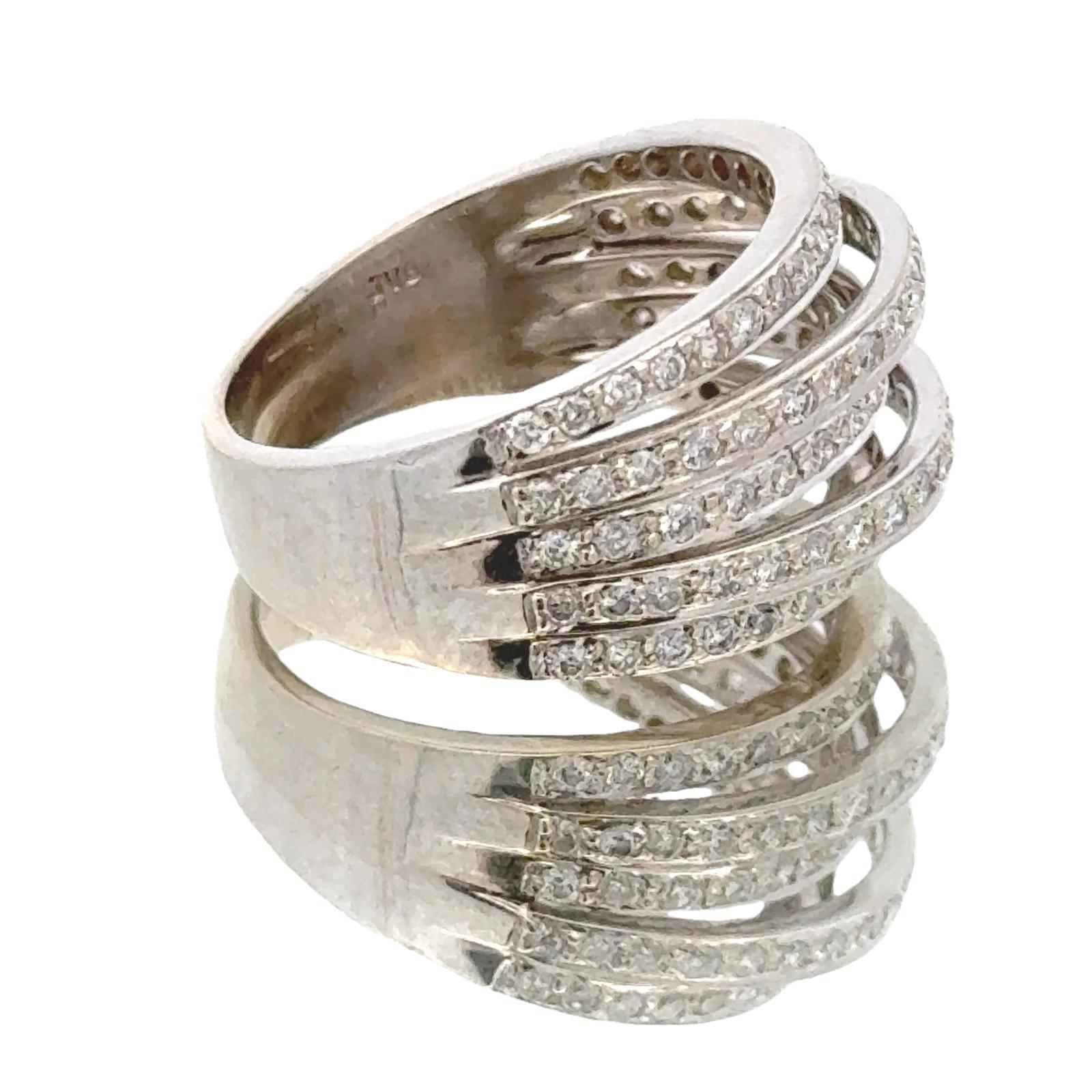 Modern Diamond 18K White Gold Multi-Row Modern Wedding Anniversary Band Ring 4