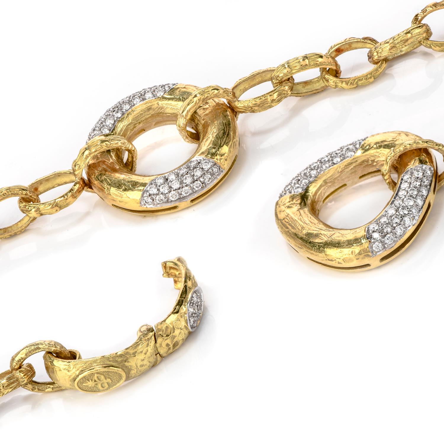 Women's Modern Diamond 18 Karat Yellow Gold Long Textured Necklace