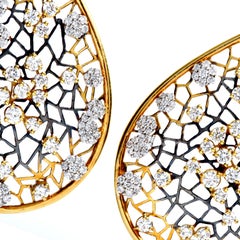 Modern Diamond 18K Yellow Gold Royalty Crown Web Dangle Drop Earrings