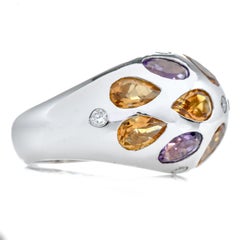 Modern Diamond Amethyst Citrine Gold Flower Dome Ring