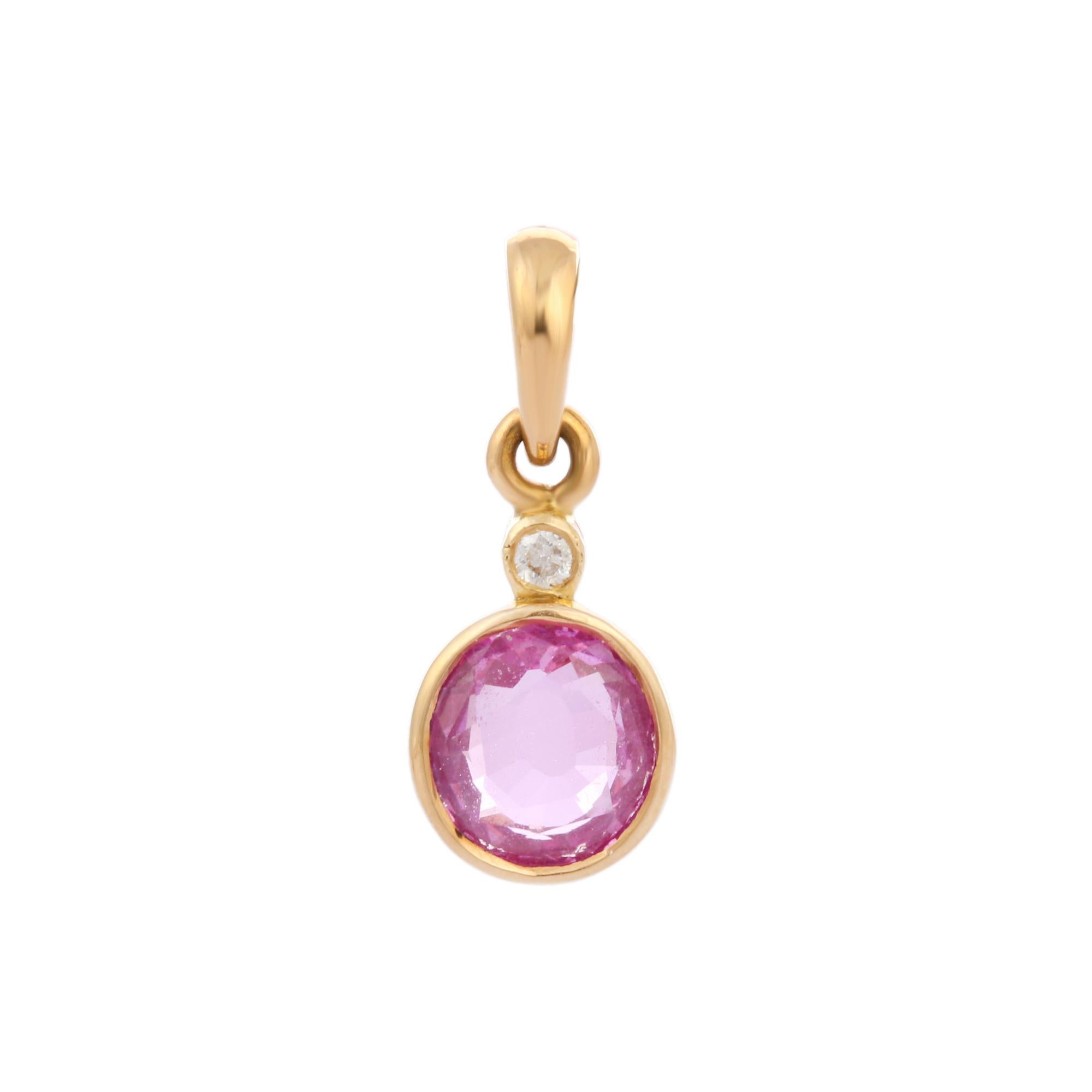 Modern Diamond and 1.33 Ct Pink Sapphire Pendant Mounted with 18K Yellow Gold In New Condition For Sale In Houston, TX