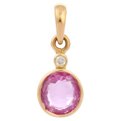 Modern Diamond and 1.33 Ct Pink Sapphire Pendant Mounted with 18K Yellow Gold