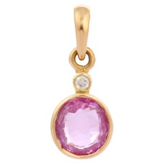 Modern Diamond and 1.33 Ct Pink Sapphire Pendant Mounted with 18K Yellow Gold