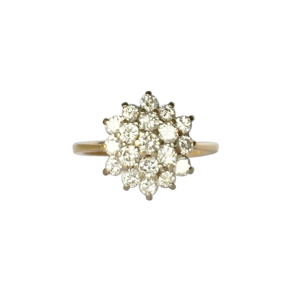 Modern Diamond and 18 Carat Gold Cluster Ring