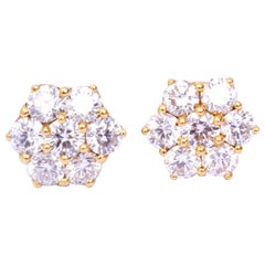 Modern Diamond and 18 Carat Gold Yellow Gold Cluster Stud Earrings