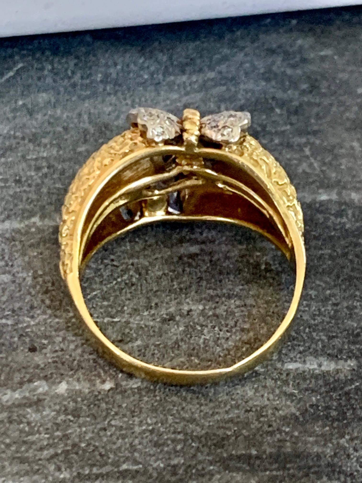 Single Cut Modern Diamond and 18 Karat White and Yellow Gold Ring