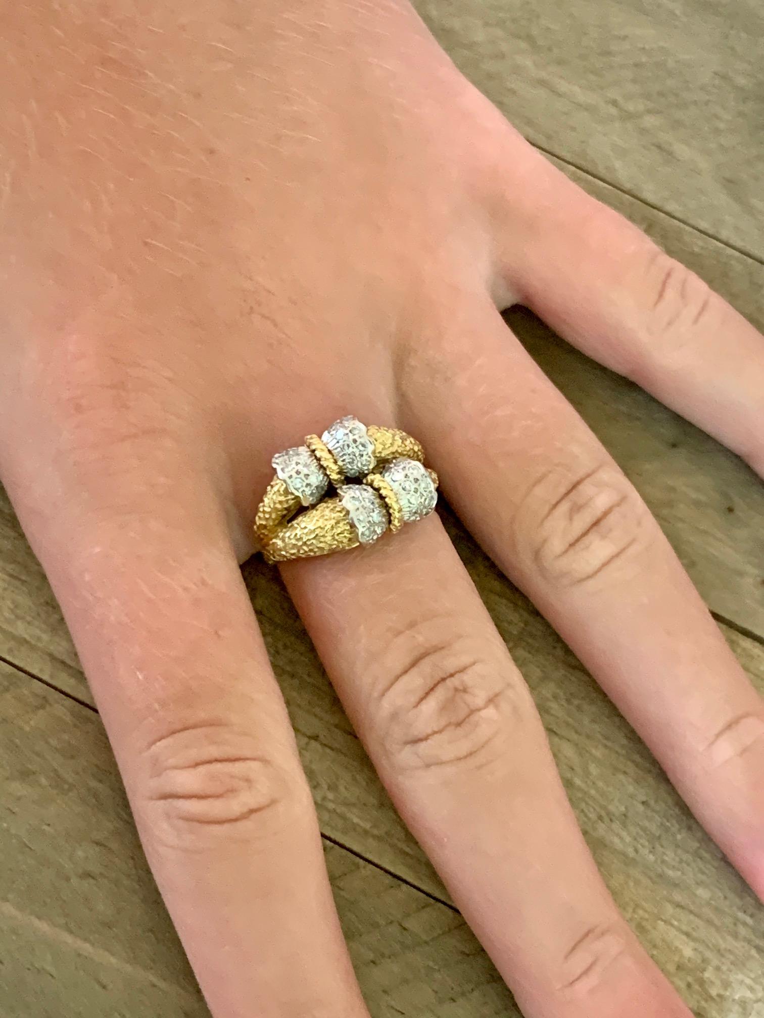 Modern Diamond and 18 Karat White and Yellow Gold Ring In Good Condition In St. Louis Park, MN
