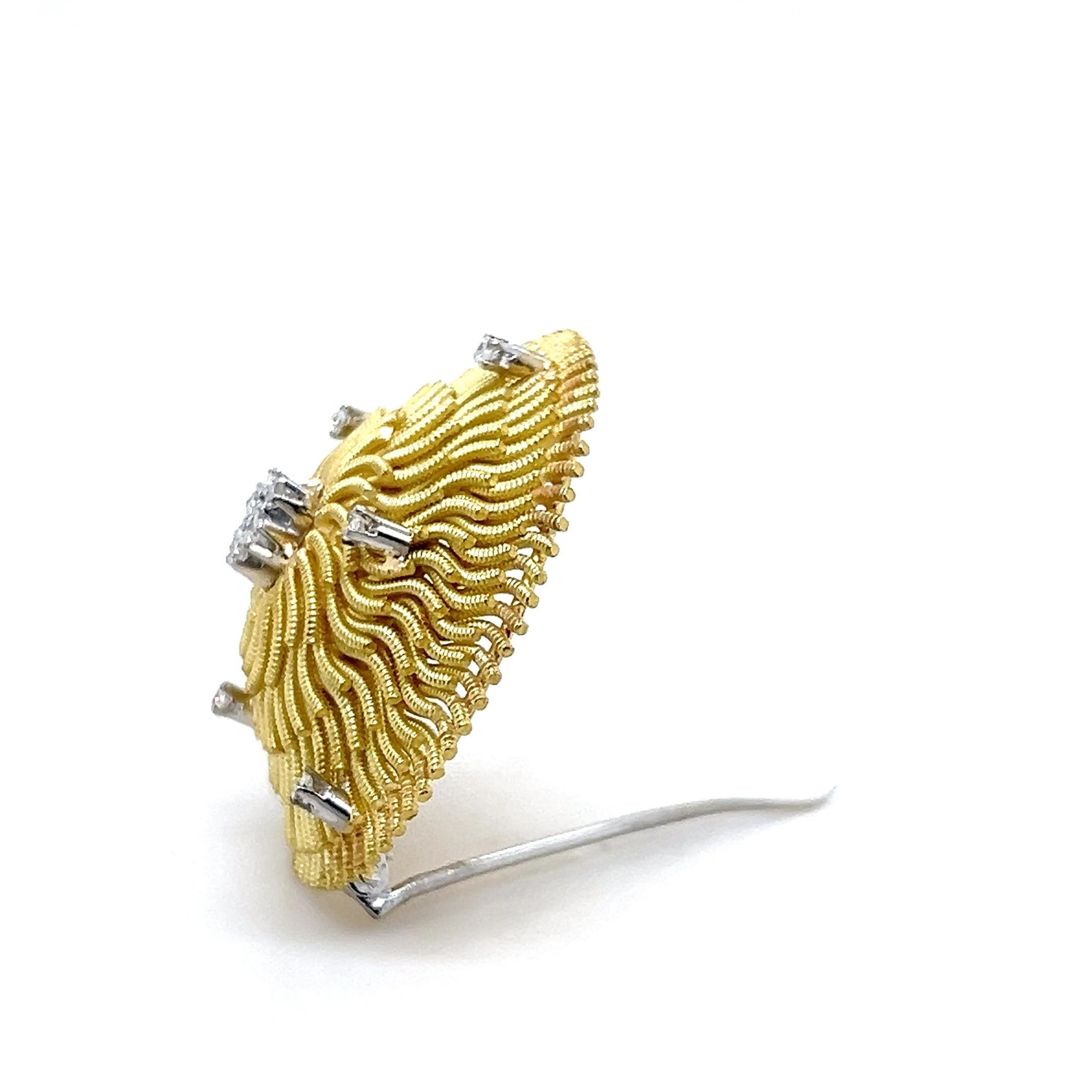 Moderne Brosche aus Diamant und 18k Gelb- und Weißgold 1960/70er Jahre im Zustand „Gut“ im Angebot in Towson, MD