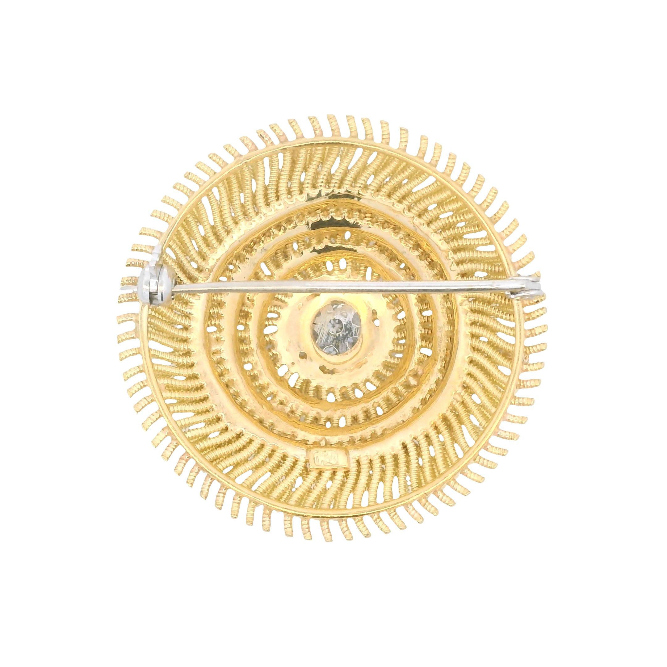 Moderne Brosche aus Diamant und 18k Gelb- und Weißgold 1960/70er Jahre im Angebot 2