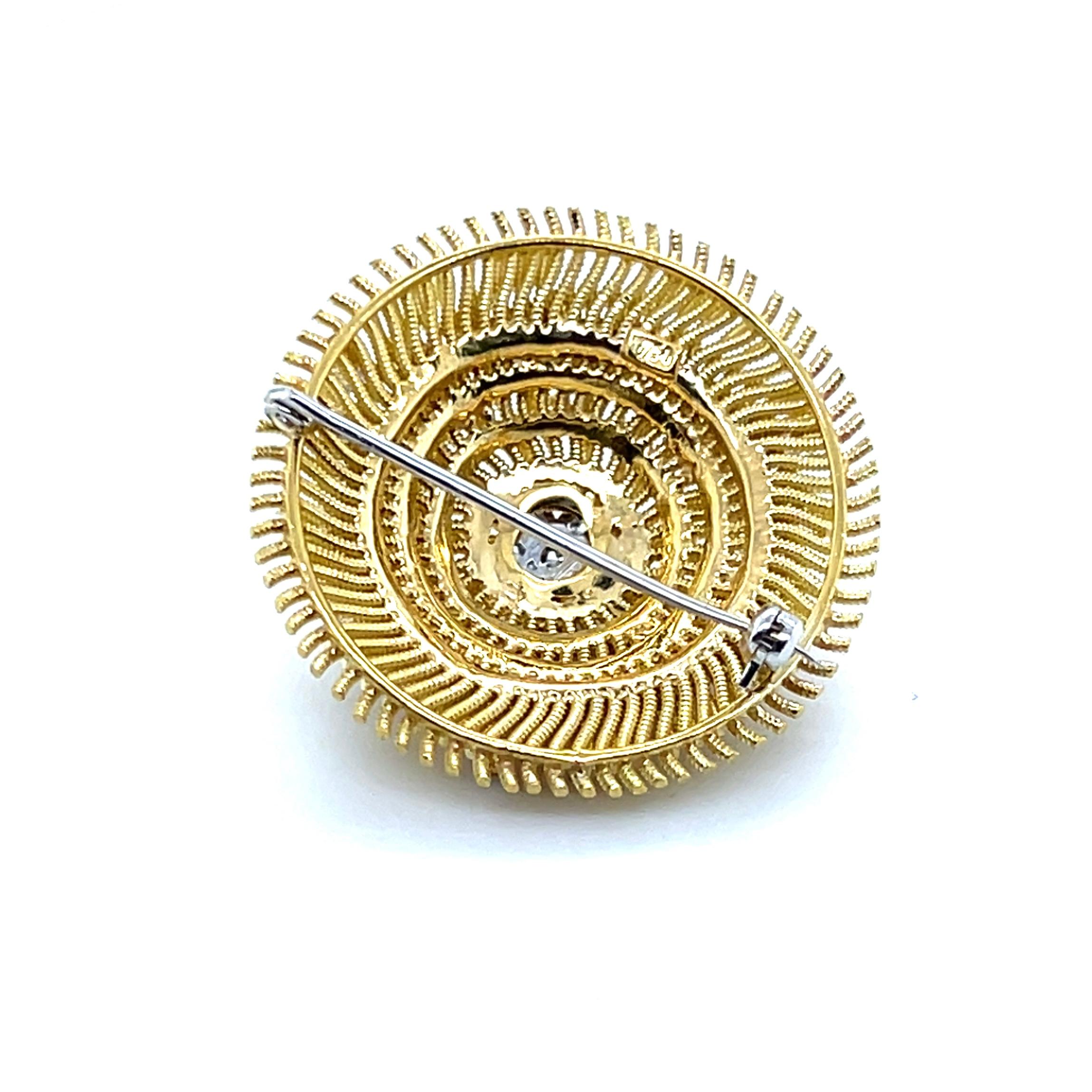 Moderne Brosche aus Diamant und 18k Gelb- und Weißgold 1960/70er Jahre im Angebot 3