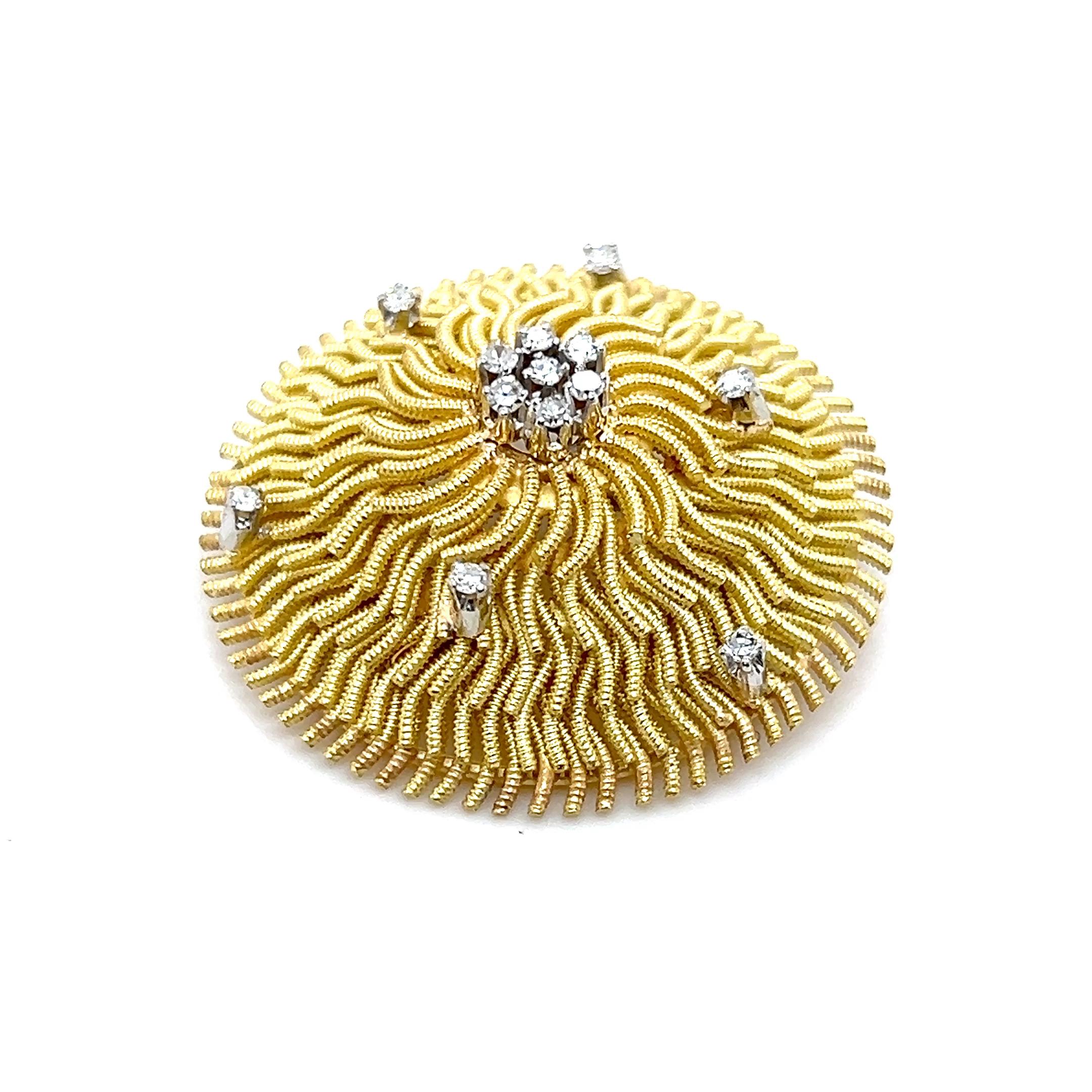 Moderne Brosche aus Diamant und 18k Gelb- und Weißgold 1960/70er Jahre im Angebot 4