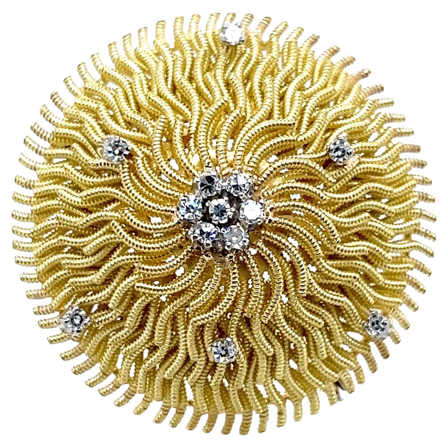 Moderne Brosche aus Diamant und 18k Gelb- und Weißgold 1960/70er Jahre im Angebot