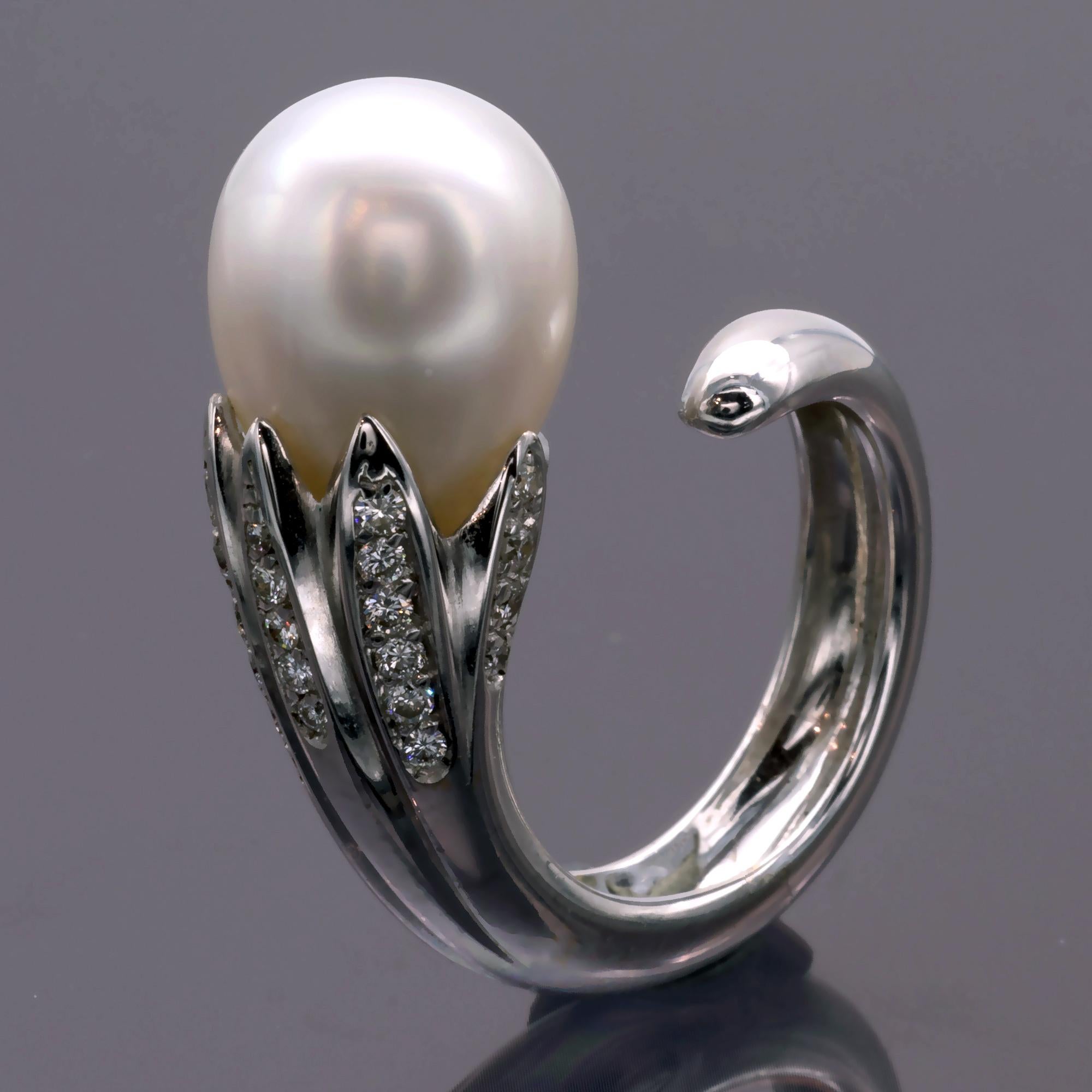 Contemporary Claris-A 18-Karat White Gold South Sea Pearl and Diamond Ring For Sale