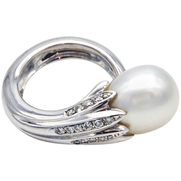 Claris-A 18-Karat White Gold South Sea Pearl and Diamond Ring For Sale ...