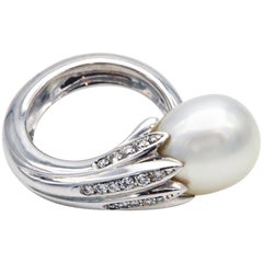 Used Claris-A 18-Karat White Gold South Sea Pearl and Diamond Ring