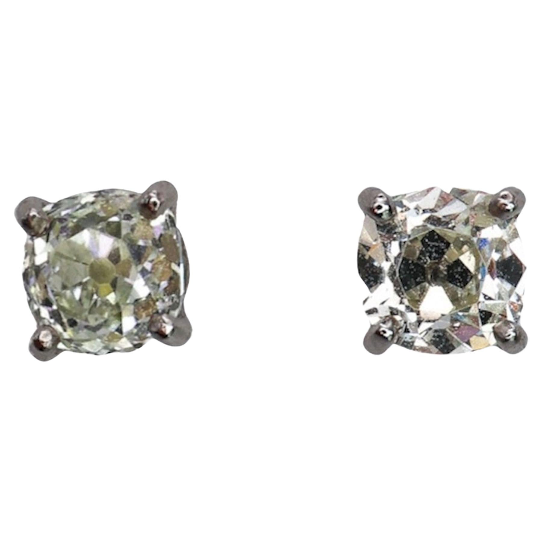 Modern Diamond and Platinum Ear Studs, 1.92 Carats