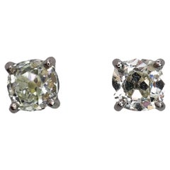 Modern Diamond and Platinum Ear Studs, 1.92 Carats