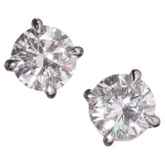 Modern Diamond and Platinum Four Claw Stud Earrings,  2.11 Carats