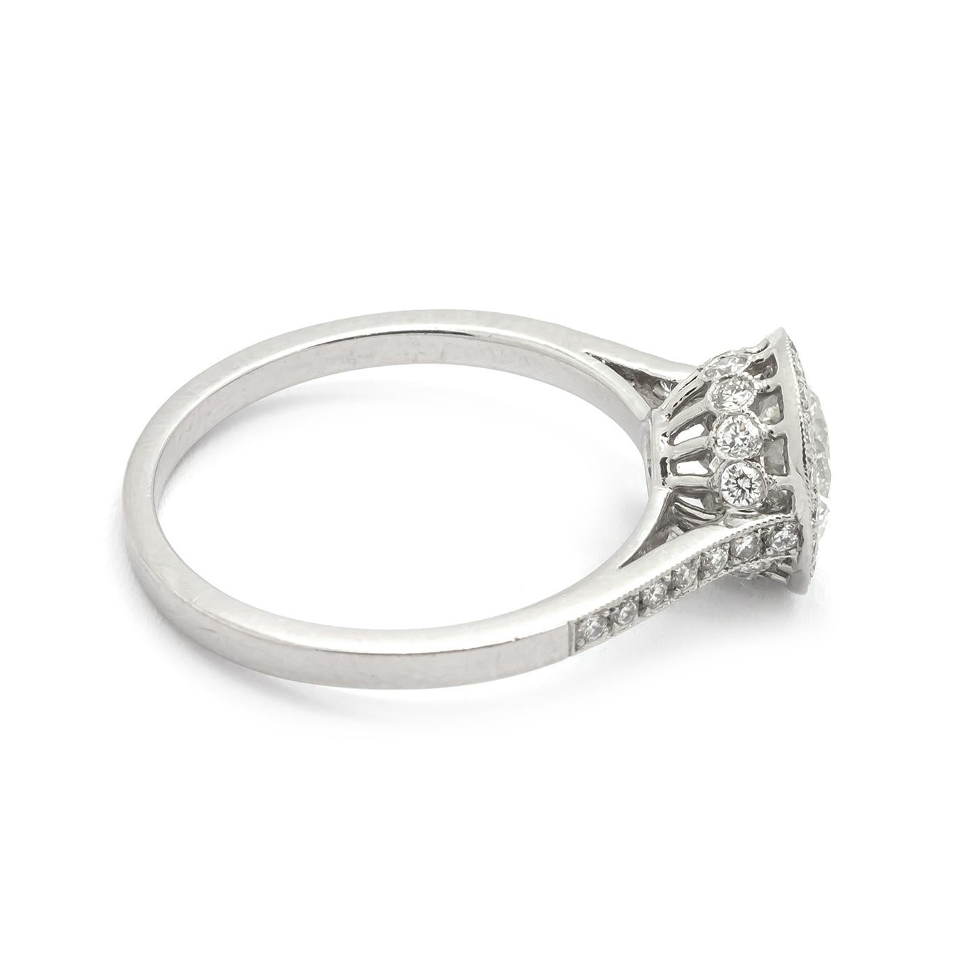 Women's Modern Diamond and Platinum Halo Ring, 1.00 Carat For Sale
