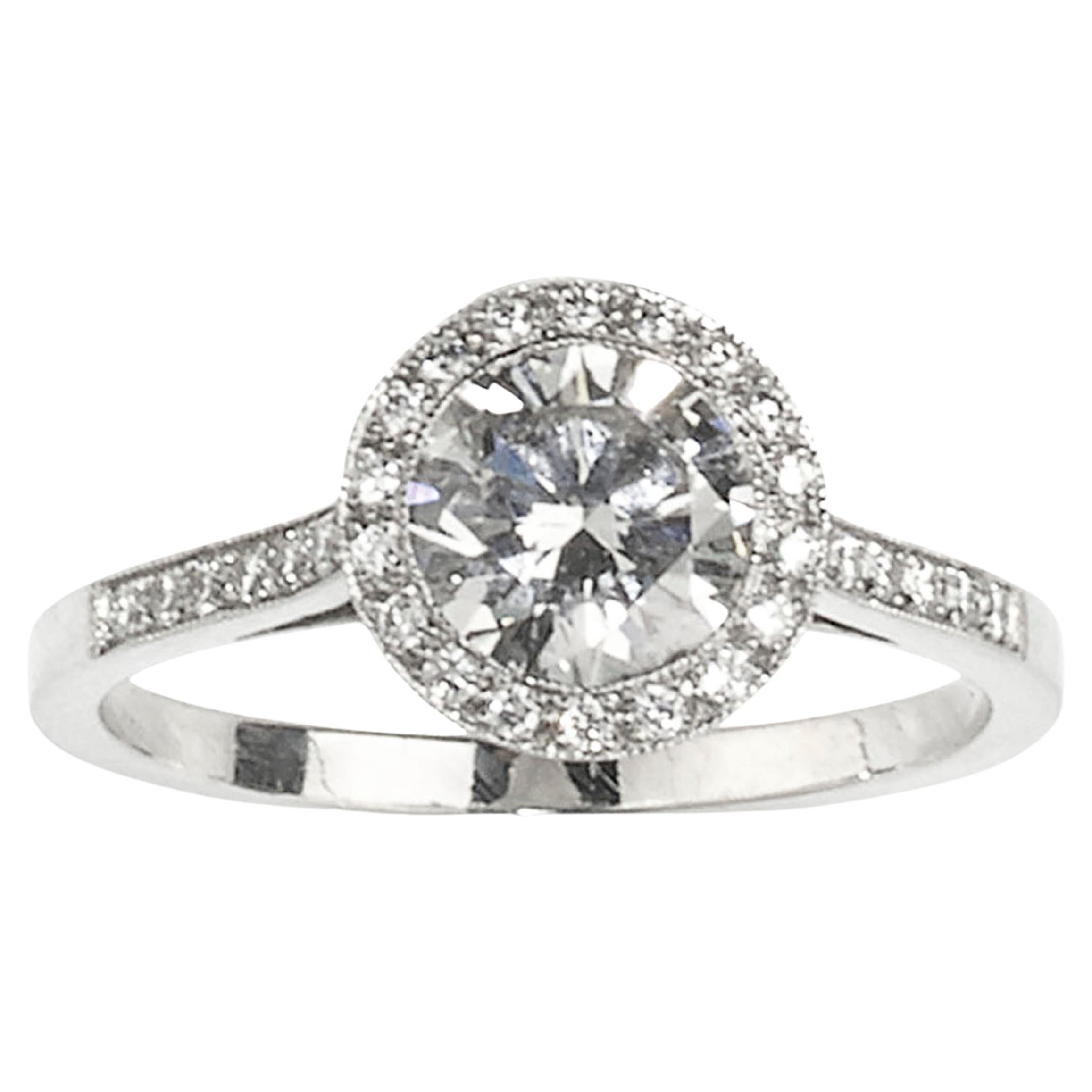 Modern Diamond and Platinum Halo Ring, 1.00 Carat