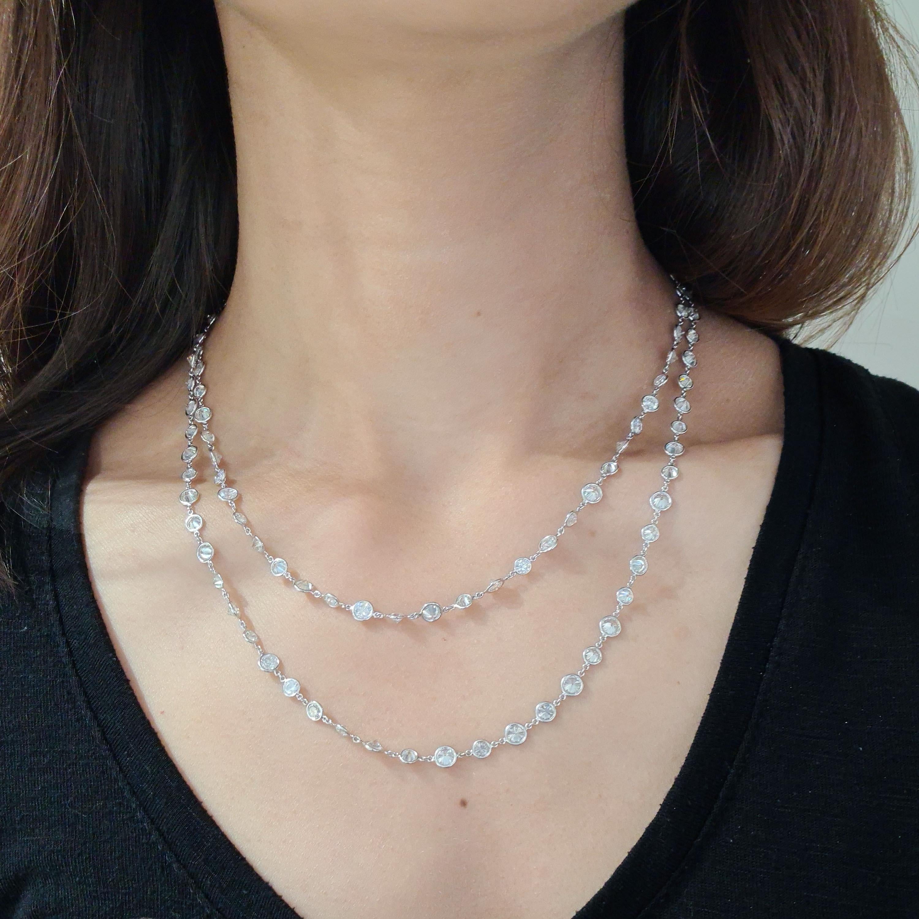Brilliant Cut Modern Diamond and Platinum Long Chain Necklace, 28.09 Carats