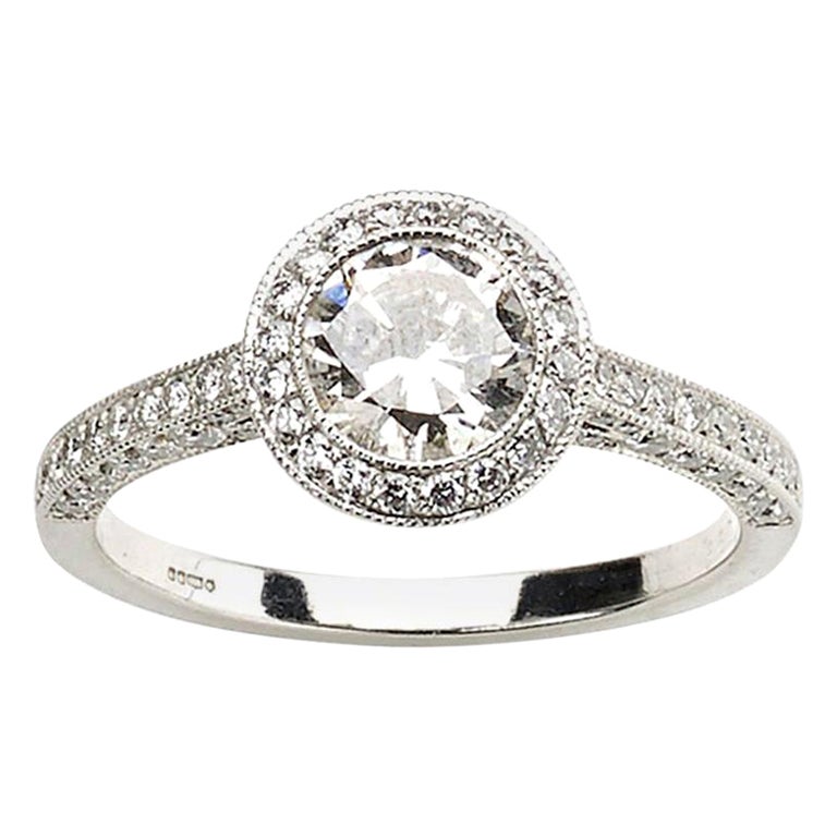 Modern Diamond and Platinum Micro Pavé Halo Ring, 0.85 Carats