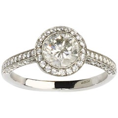 Modern Diamond and Platinum Micro Pavé Halo Ring, 0.94 Carats