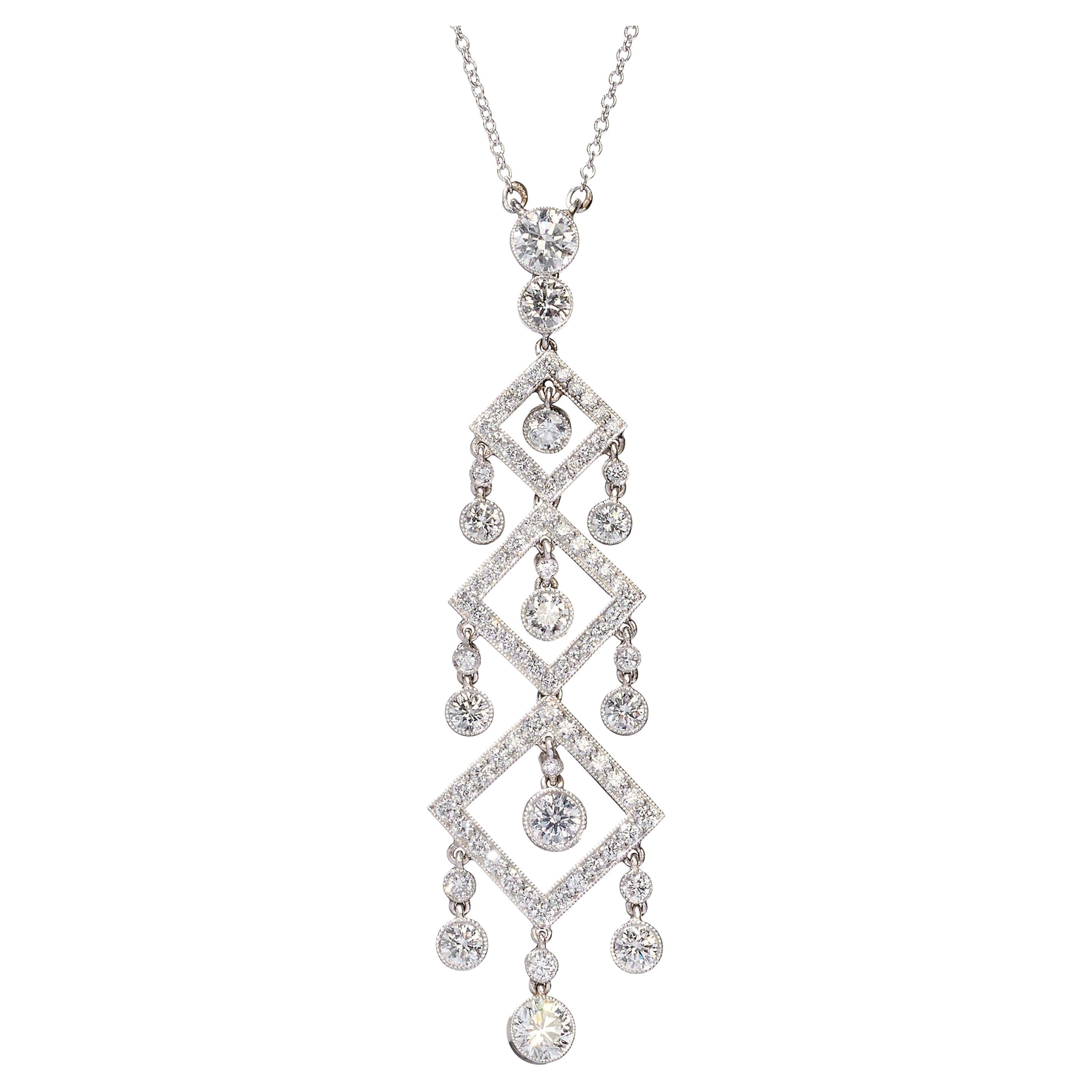 Modern Diamond and Platinum Pendant, 2.73 Carats For Sale