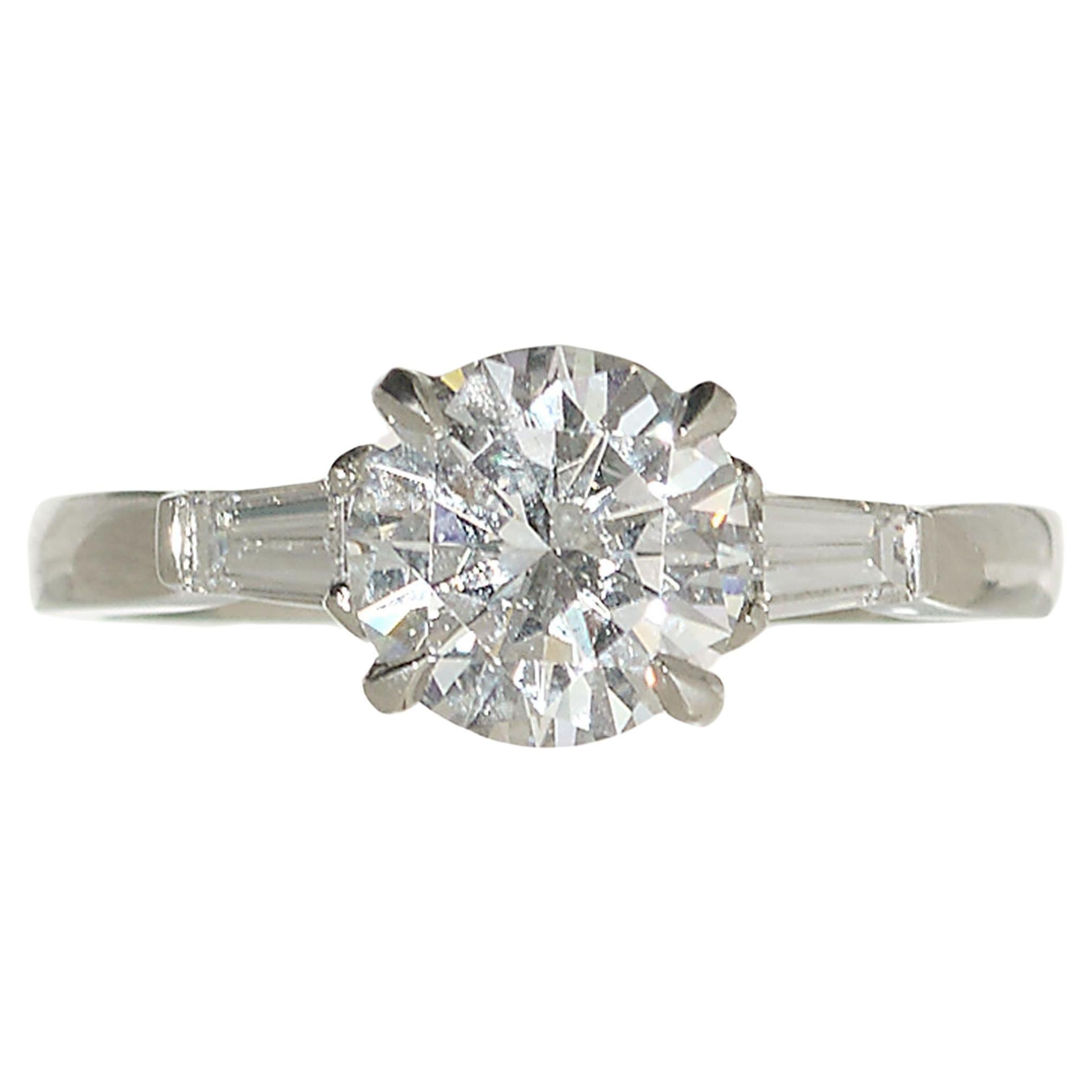 Modern Diamond and Platinum Solitaire Ring, 1.55 Carats For Sale