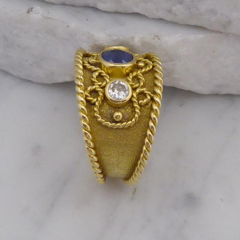 Modern Diamond and Sapphire Byzantine Style Ring at 1stDibs