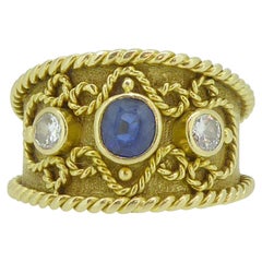 Moderner moderner Ring mit Diamanten und Saphiren im byzantinischen Stil