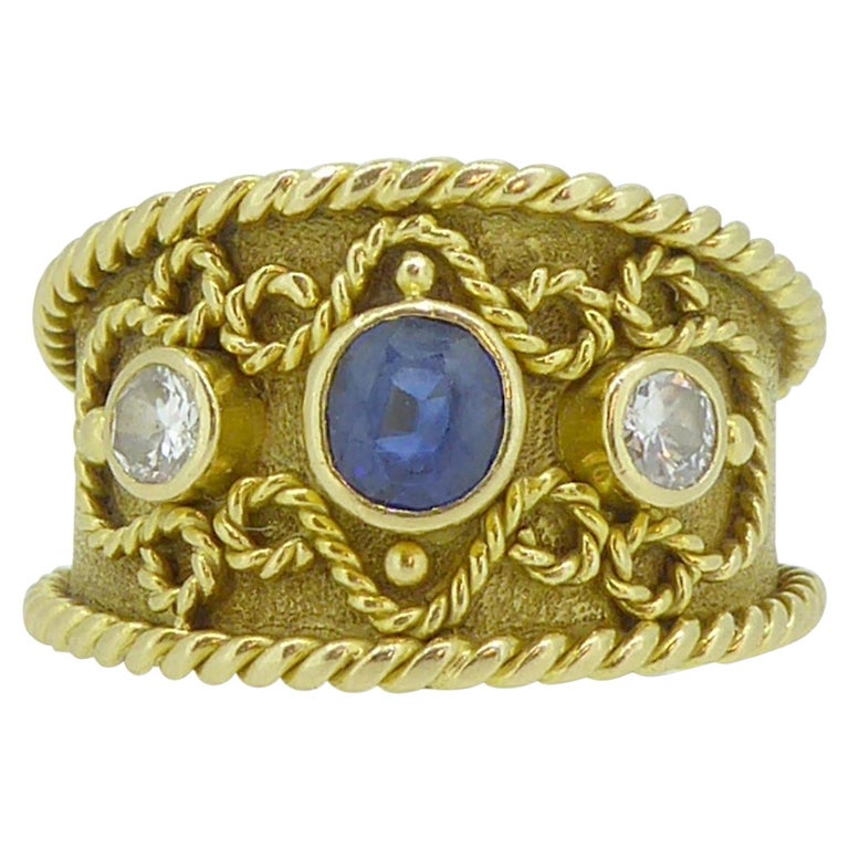 Modern Diamond and Sapphire Byzantine Style Ring at 1stDibs