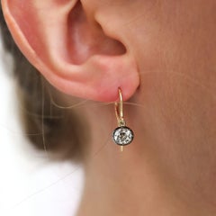 Modern Diamond and Silver Upon Gold Drop Earrings, 1.44 Carats