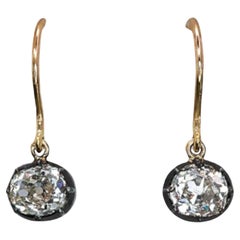 Modern Diamond and Silver Upon Gold Drop Earrings, 1.44 Carats