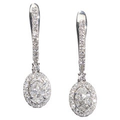 Modern Diamond And White Gold Cluster Drop Earrings, 1.53 Carats