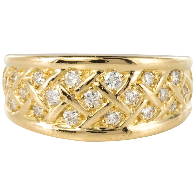 Modern Diamond and Yellow Gold Braid Bangle Ring For Sale at 1stdibs