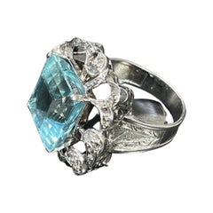Modern Diamond Aquamarine Ring in 14k White Gold