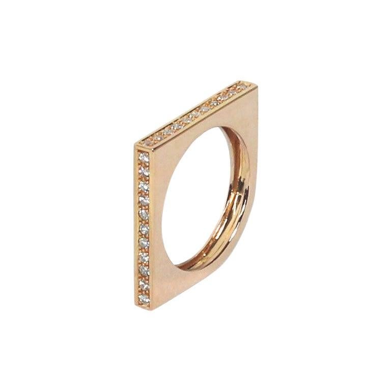 Modern Diamond Band in 18 Karats Rose Gold Stackable Wedding Ring For Sale