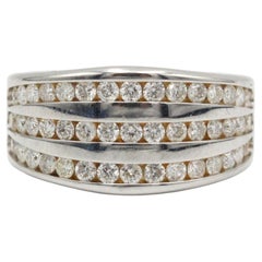 Modern Diamond Band Ring in 18k White Gold, 1.00ct Pavé, G VS, Size FR 54 / US 6