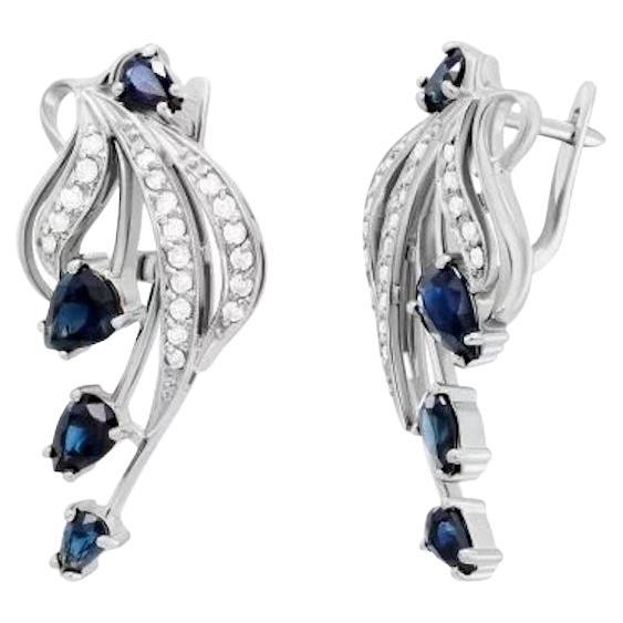 Moderne Diamant-Ohrringe mit blauem Saphir und weißem 14K Gold für sie im Angebot